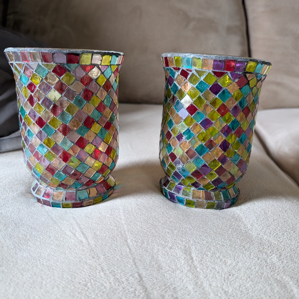 Mosaic Glass Candle Holders
